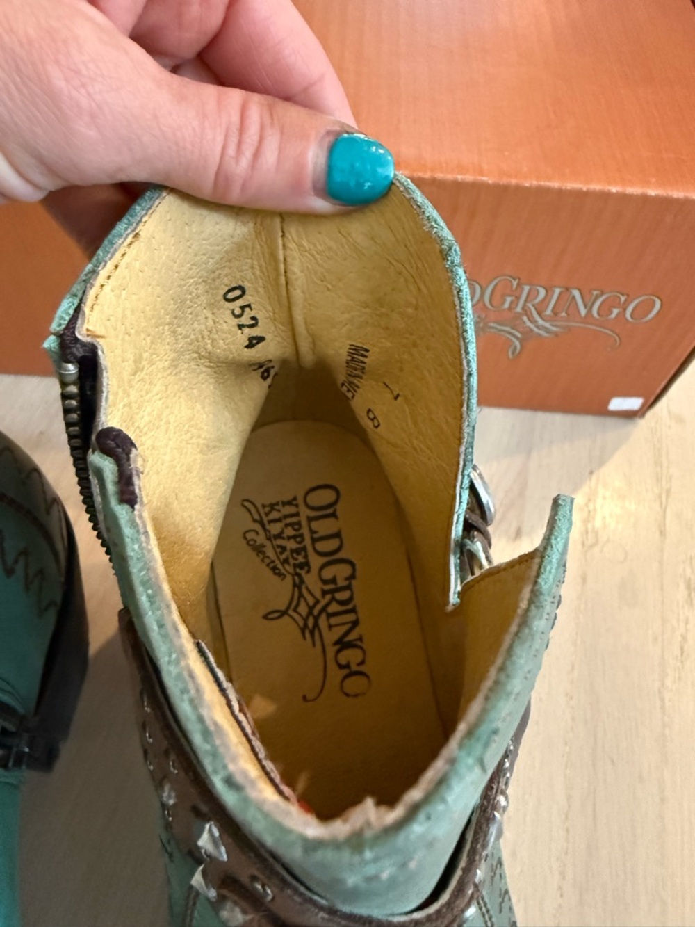 Old Gringo Turquoise and Brown Western Ankle Boots - Picture 4 of 6